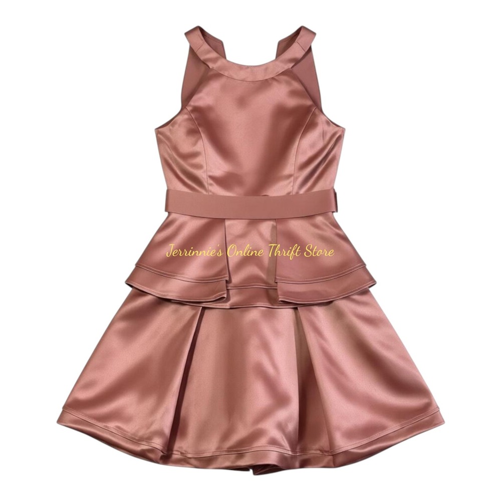 Dusty Rose Satin Tiered Peplum Dress – Size 12